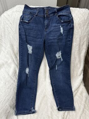 High-Rise Dark Blue Distressed Ankle Stretchy Jeans for Women By Blue Savvy